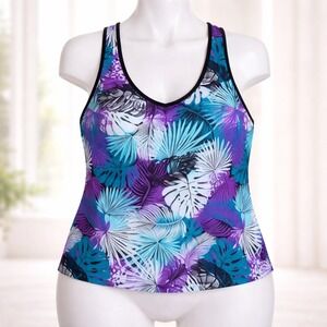 Zeroxposure Plus Swimsuit Top 2x Purple And Teal Padded With Lattice Back Accent